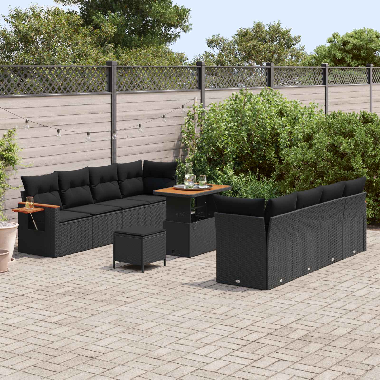 Gartensofa-set 11 pcs Schwarz Poly-Rattan