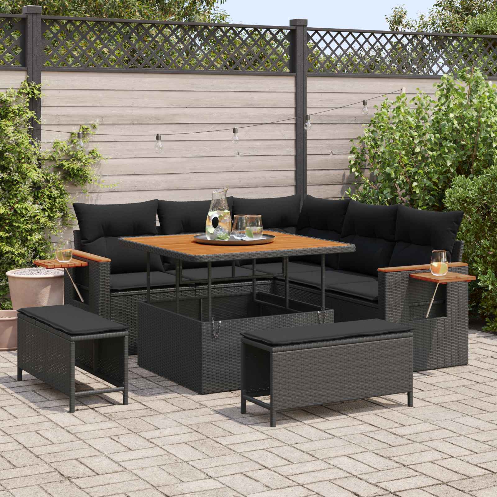 Gartensofa-set 8 pcs Schwarz Poly-Rattan