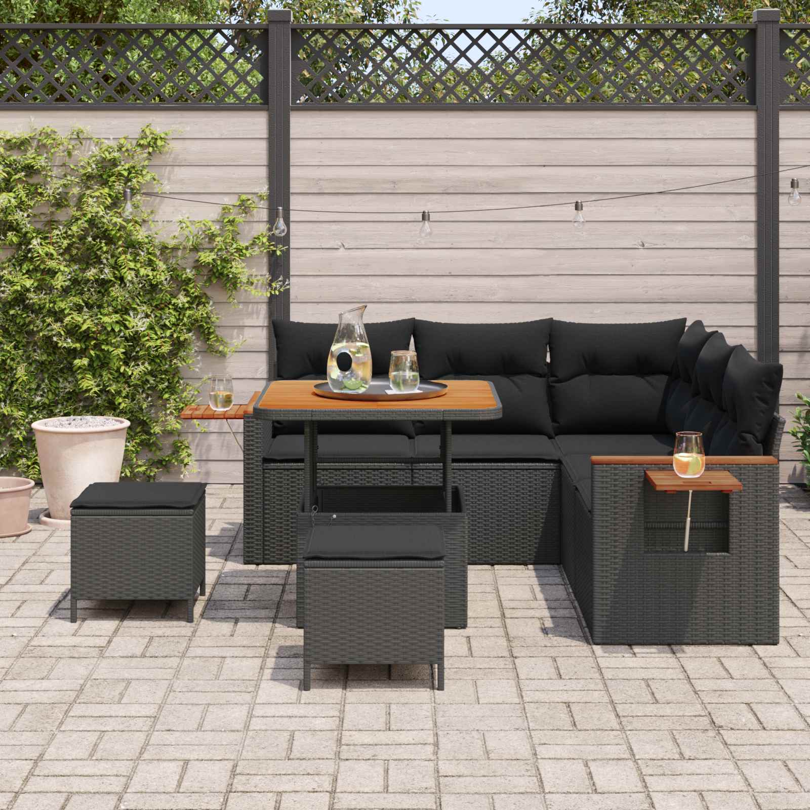 Gartensofa-set 8 pcs Schwarz Poly-Rattan