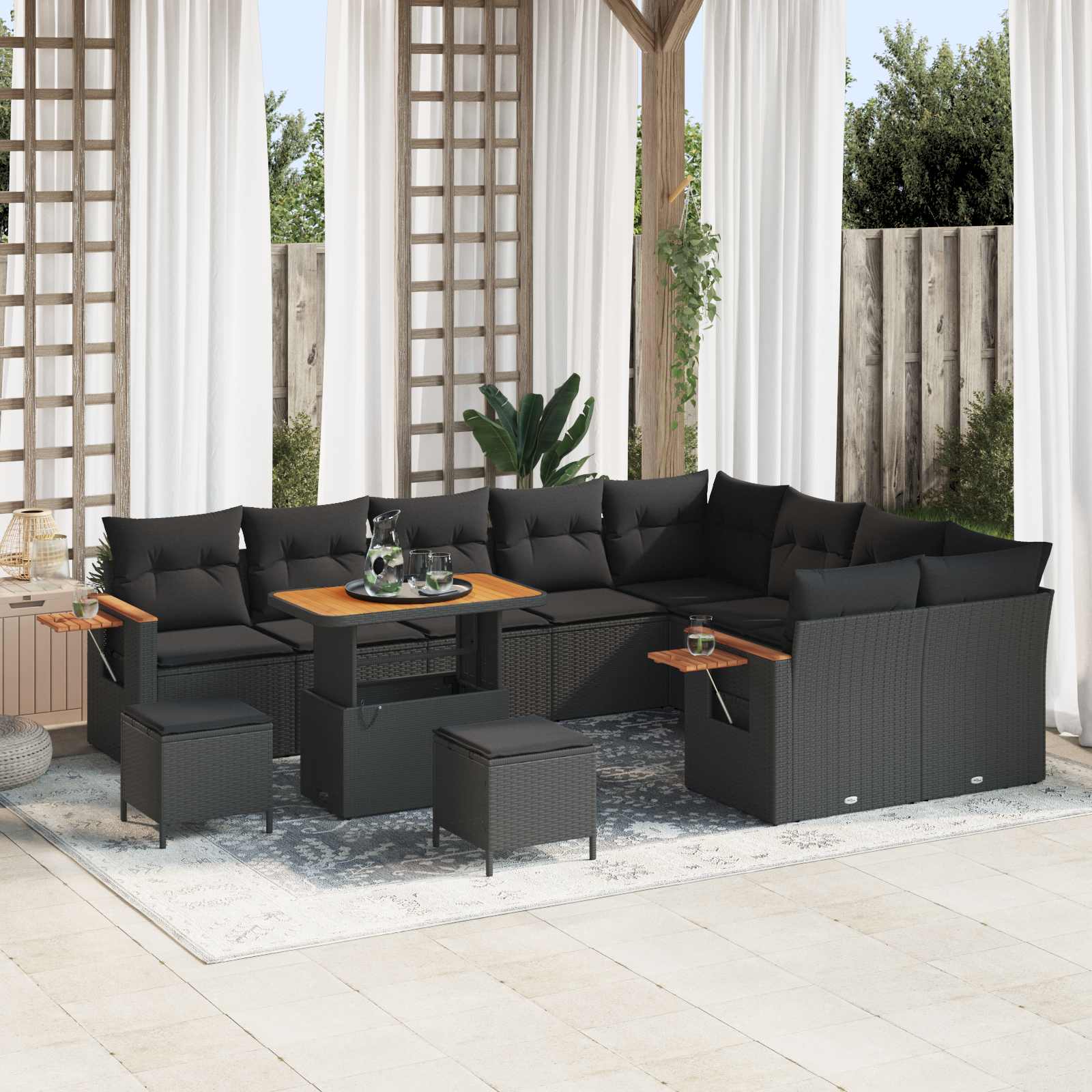 Gartensofa-set 12 pcs Schwarz Poly-Rattan