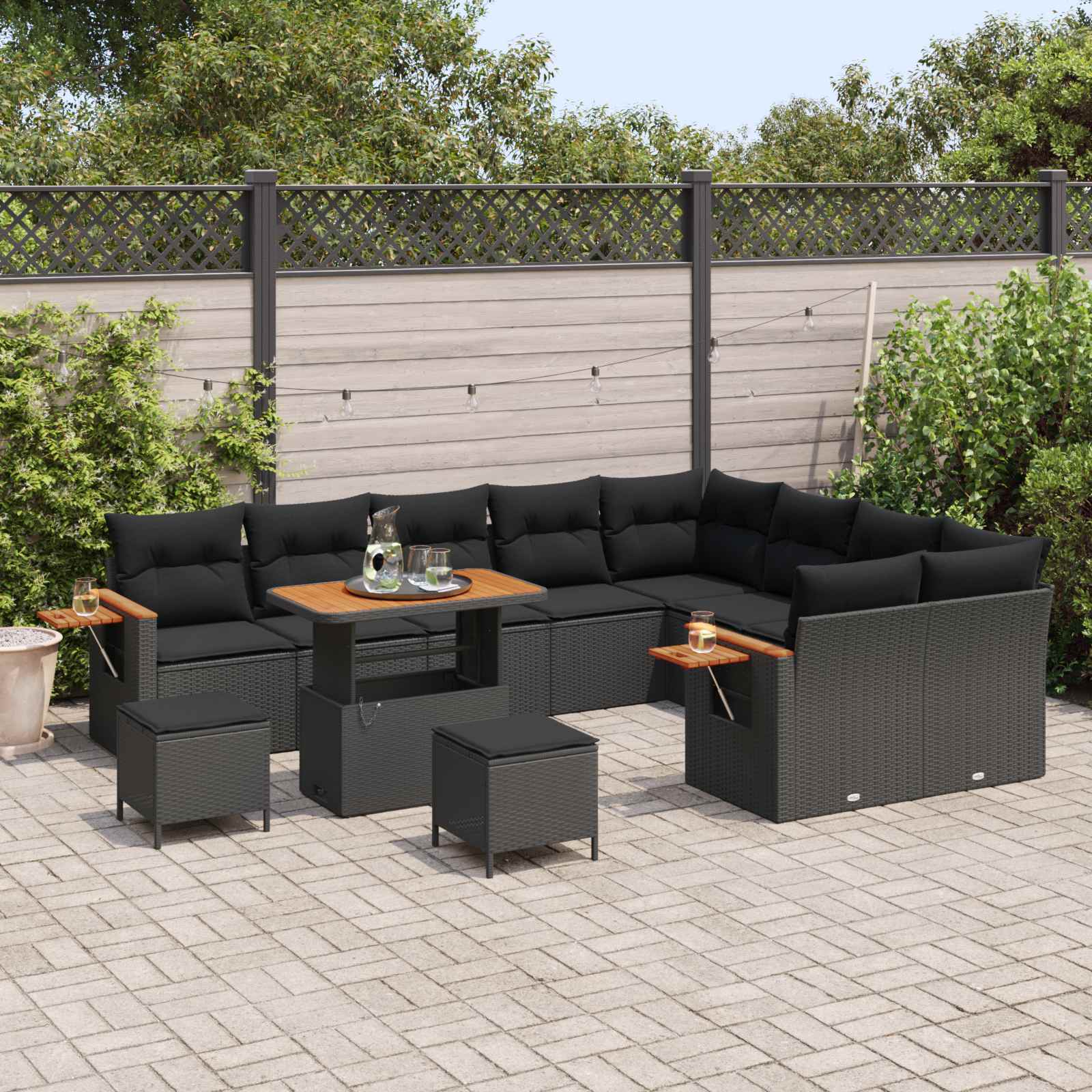 Gartensofa-set 12 pcs Schwarz Poly-Rattan