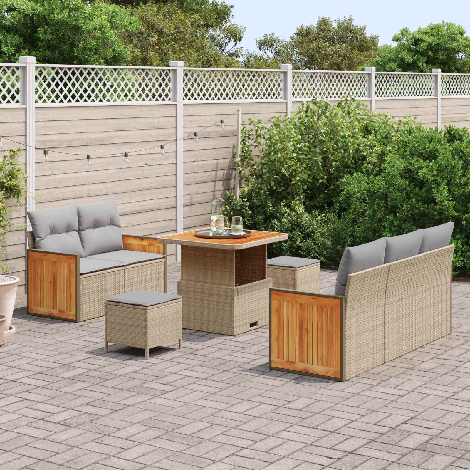 Gartensofa-set mit Kissen 8 pcs Beige und Hellgrau