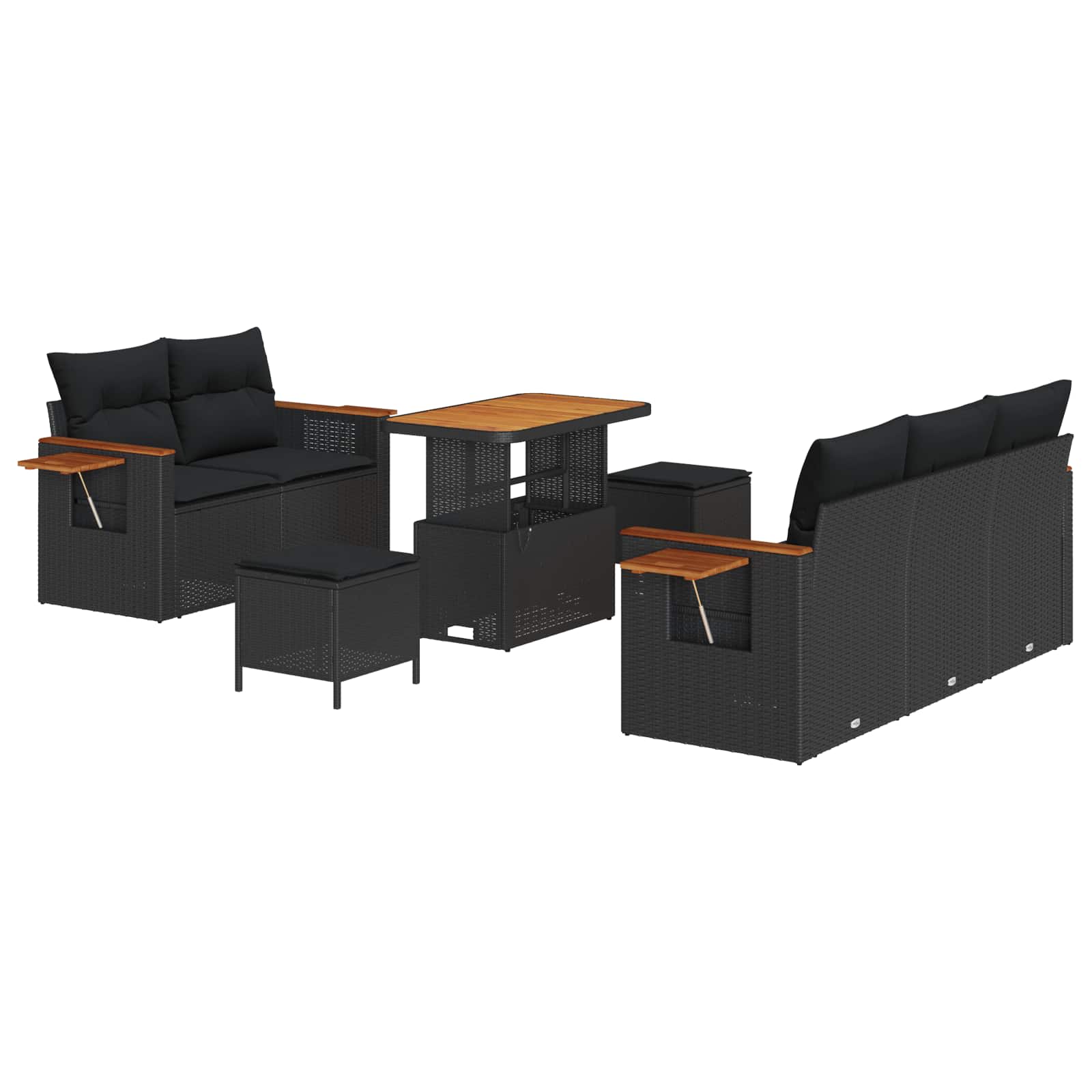 Gartensofa-set mit Kissen 8 pcs Schwarz