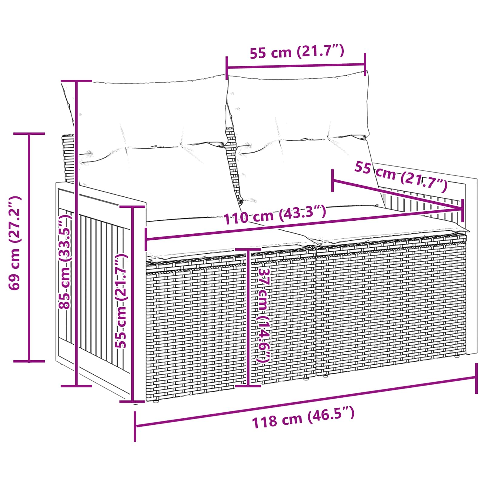 Gartensofa-set mit Kissen 9 pcs Beige und Hellgrau