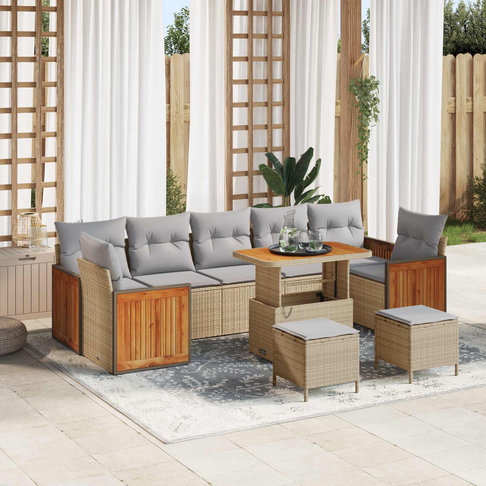 Gartensofa-set mit Kissen 10 pcs Beige und Hellgrau