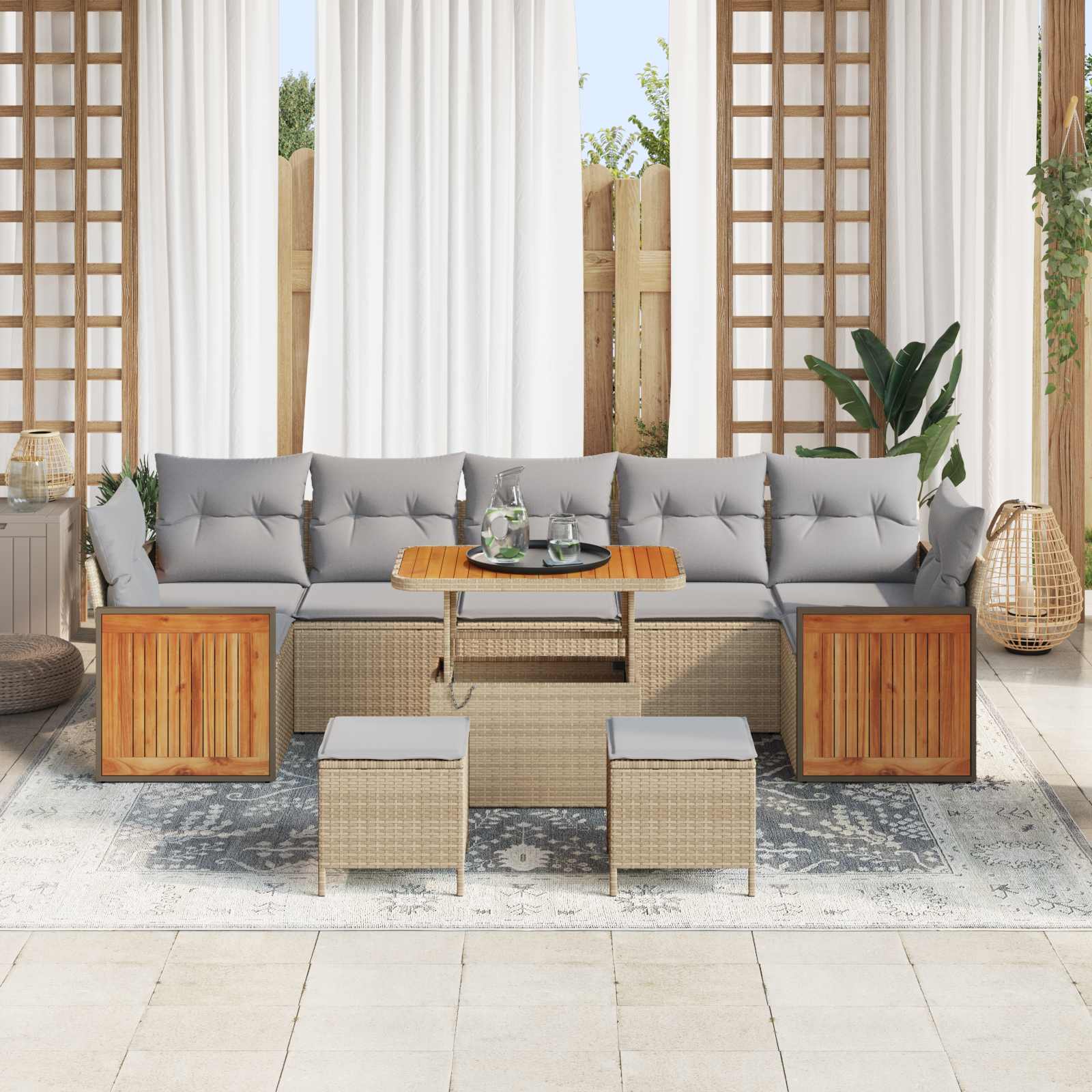 Gartensofa-set mit Kissen 10 pcs Beige und Hellgrau