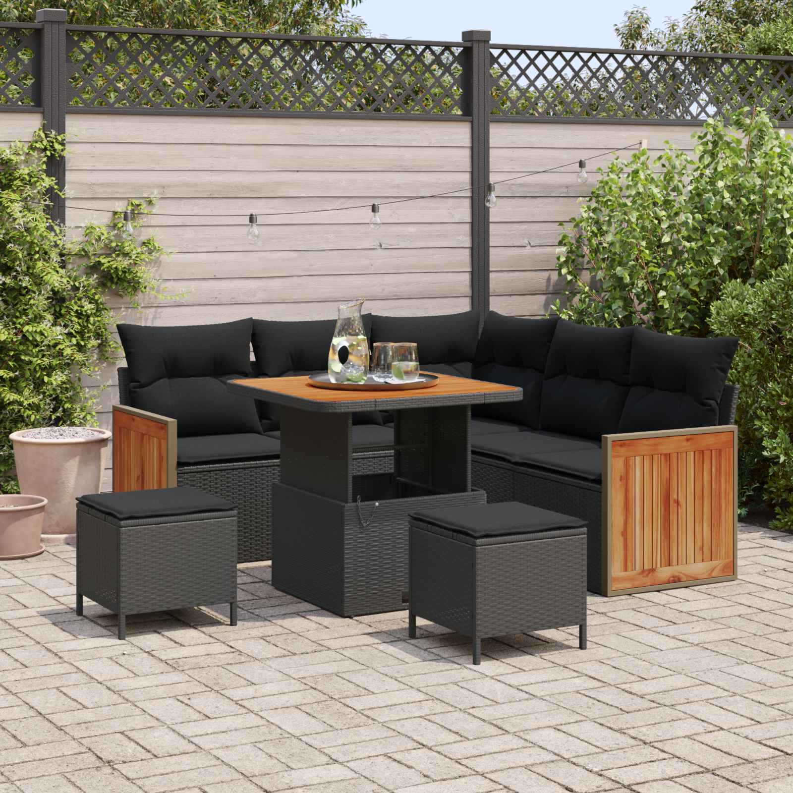 Gartensofa-set mit Kissen 8 pcs Schwarz