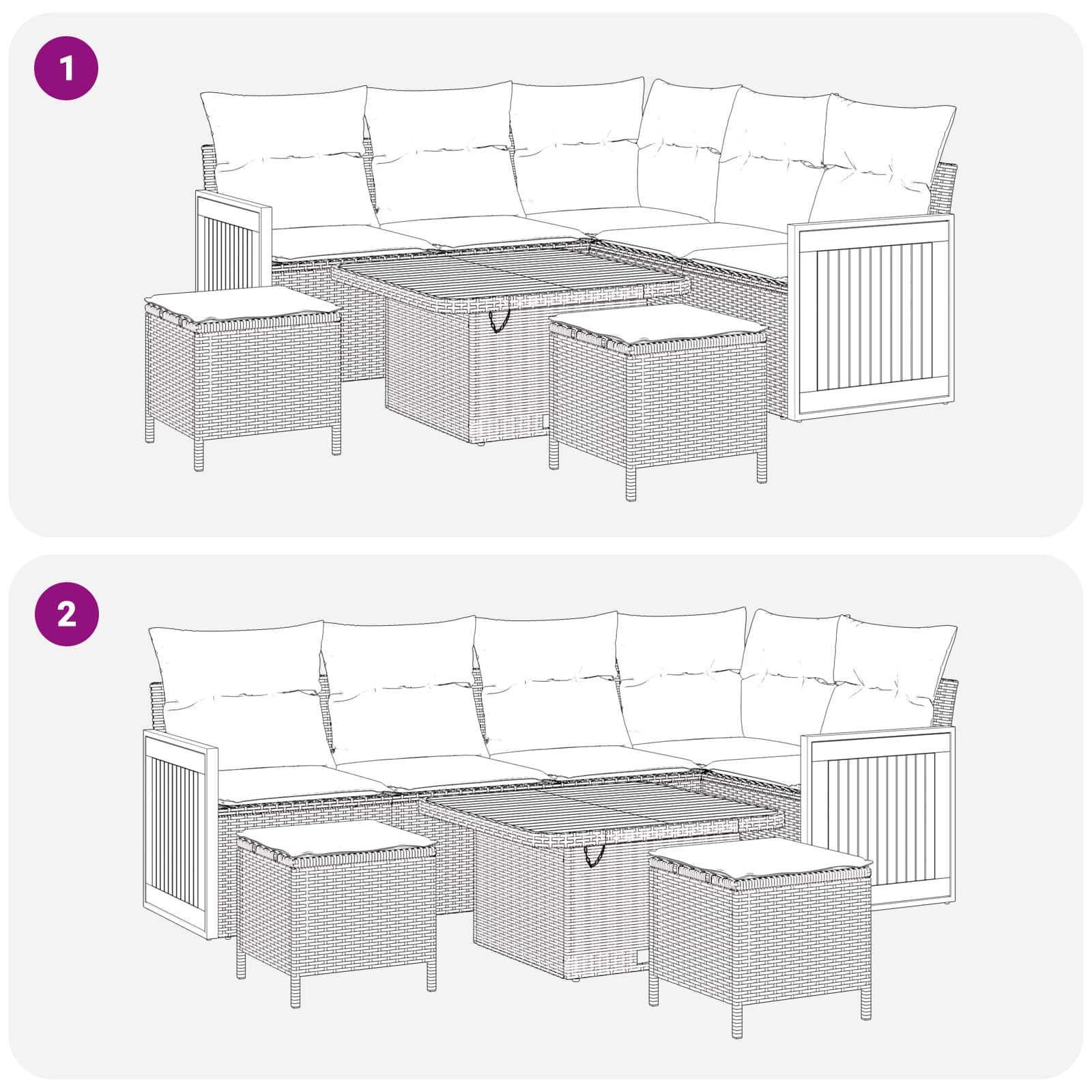 Gartensofa-set mit Kissen 8 pcs Schwarz