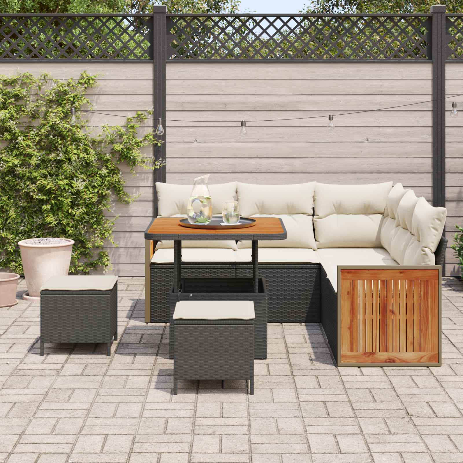 Gartensofa-set mit Kissen 8 pcs Schwarz und Creme