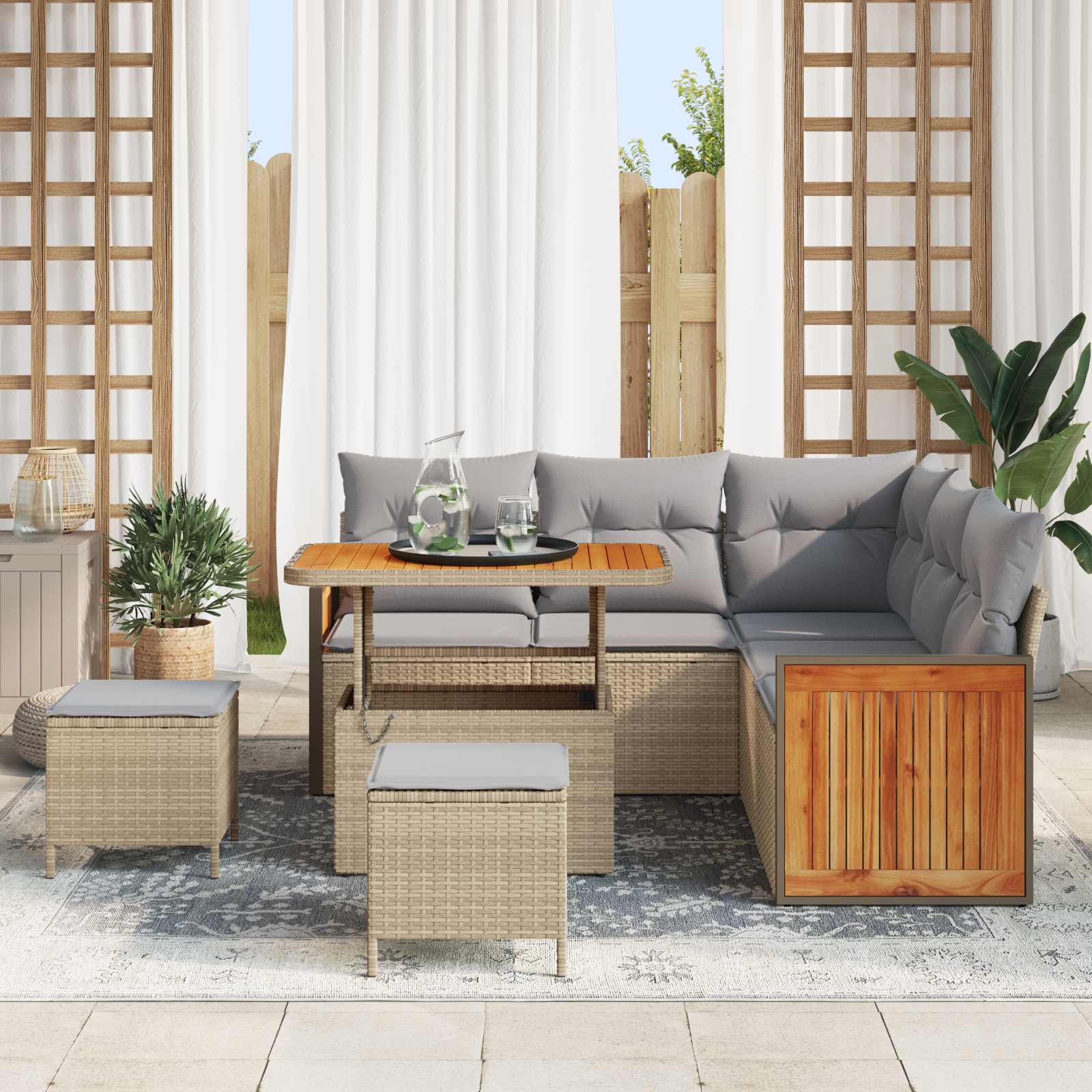 Gartensofa-set mit Kissen 8 pcs Beige und Hellgrau