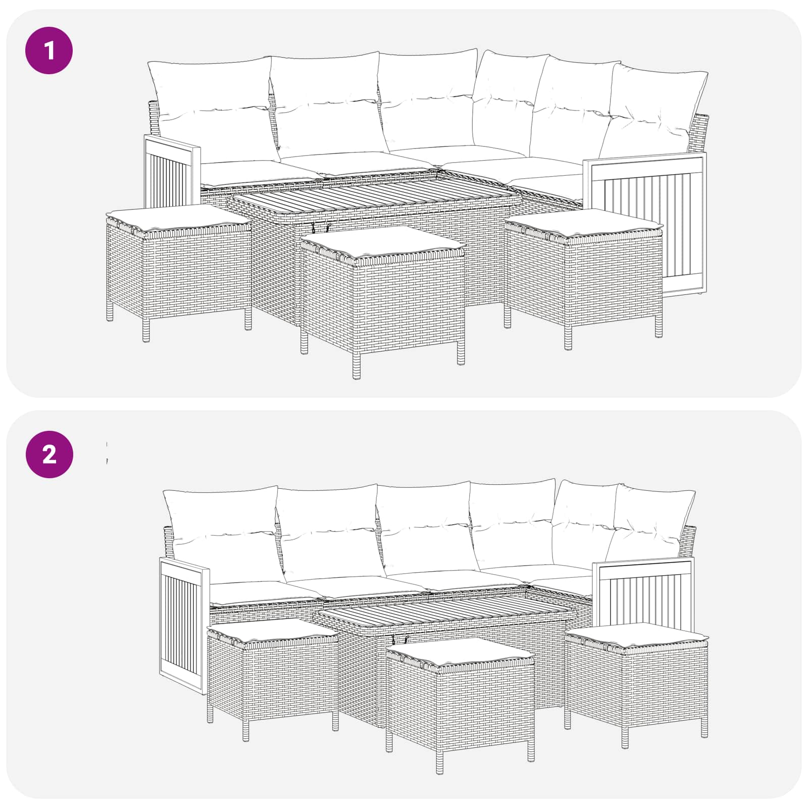 Gartensofa-set mit Kissen 9 pcs Schwarz