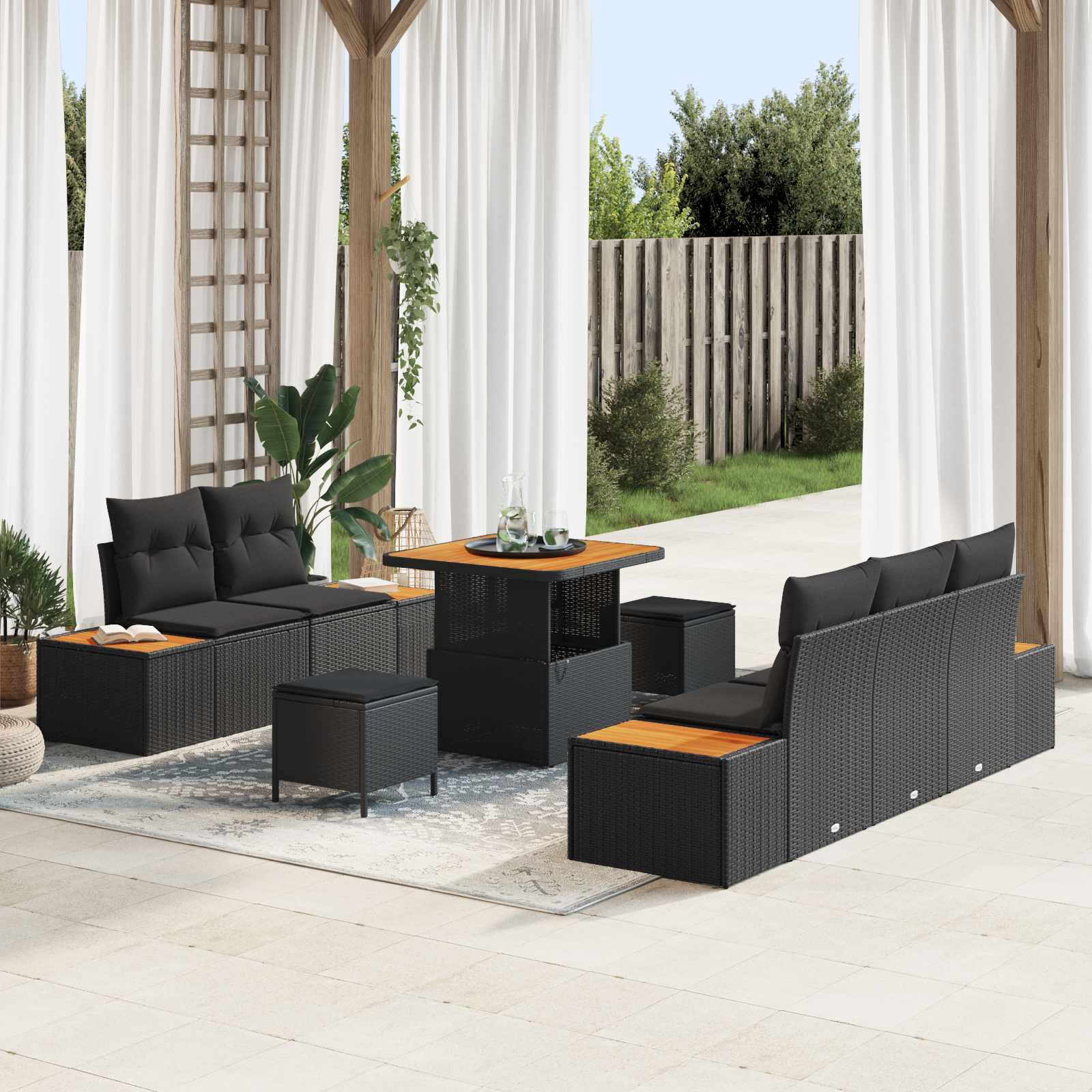 Gartensofa-set mit Kissen 8 pcs Schwarz