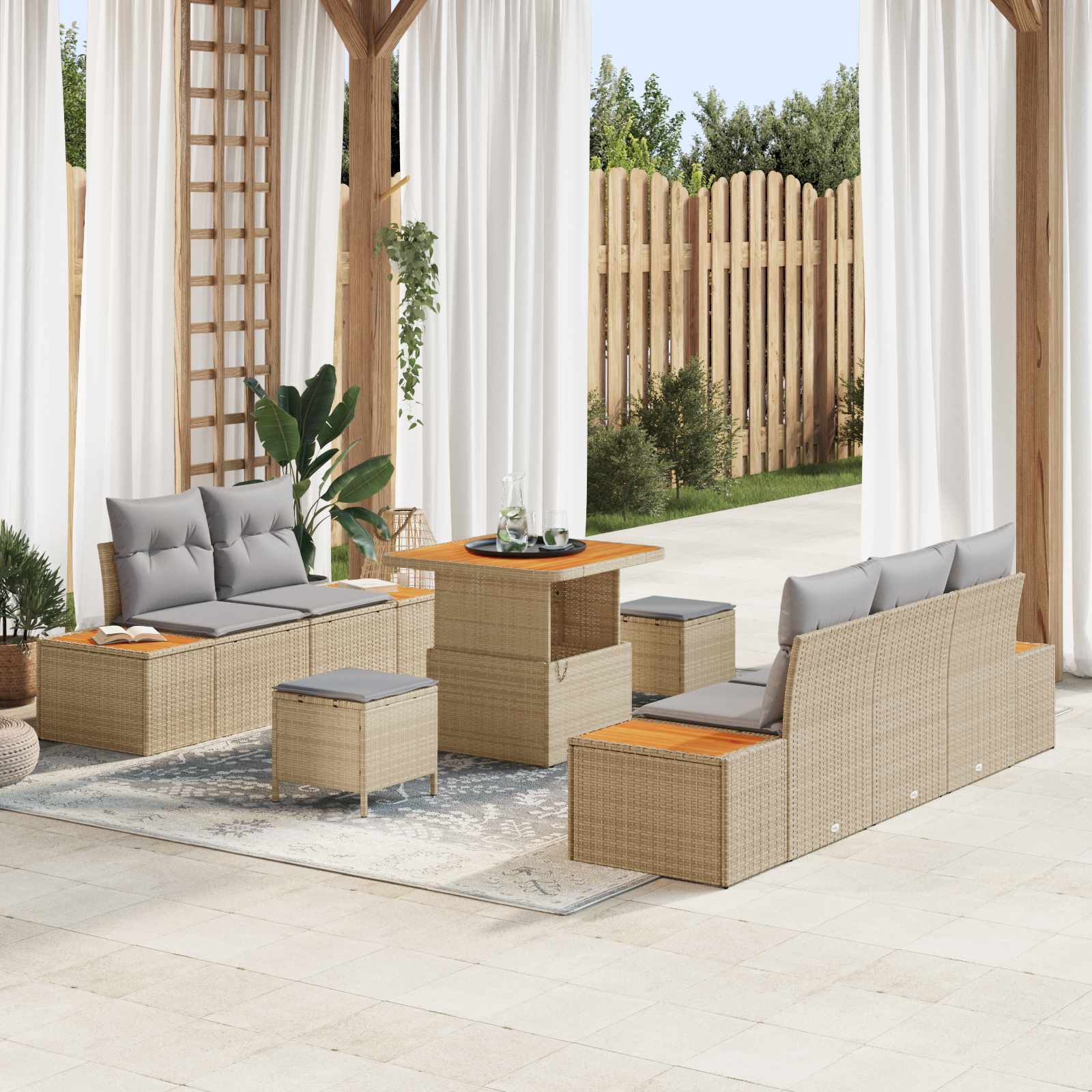 Gartensofa-set mit Kissen 8 pcs Beige und Hellgrau
