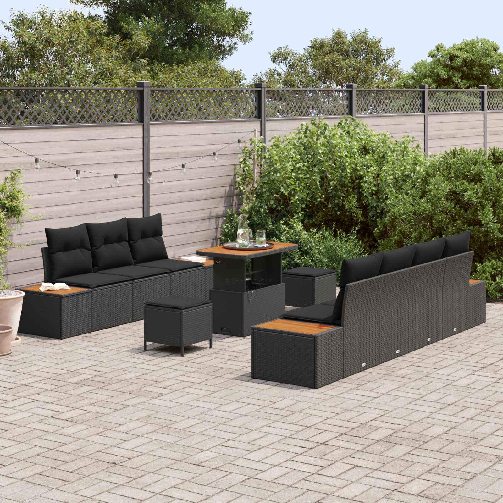 Gartensofa-set mit Kissen 10 pcs Schwarz