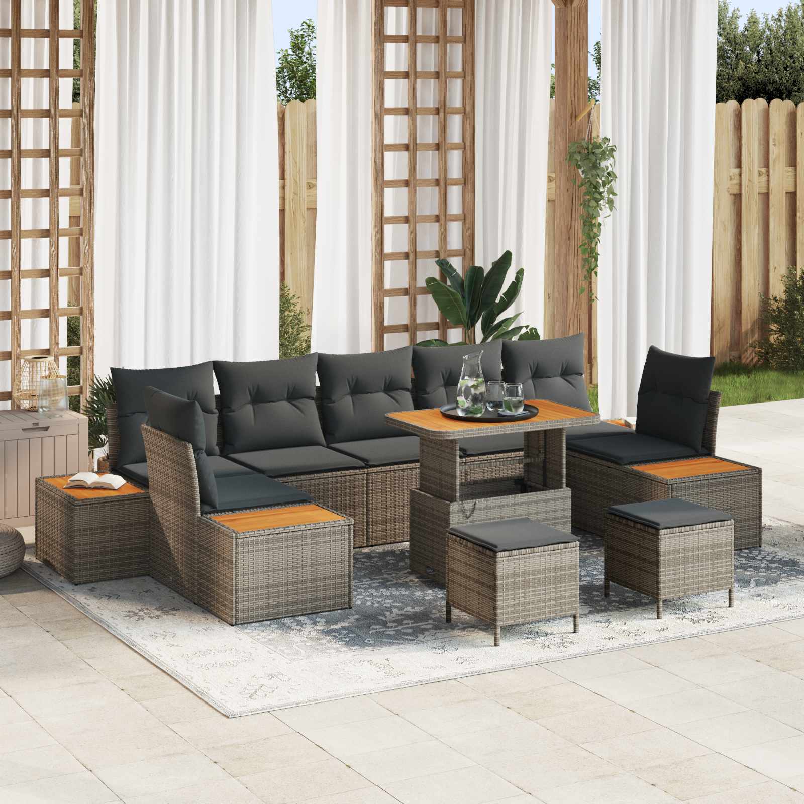 Gartensofa-set mit Kissen 10 pcs Grau