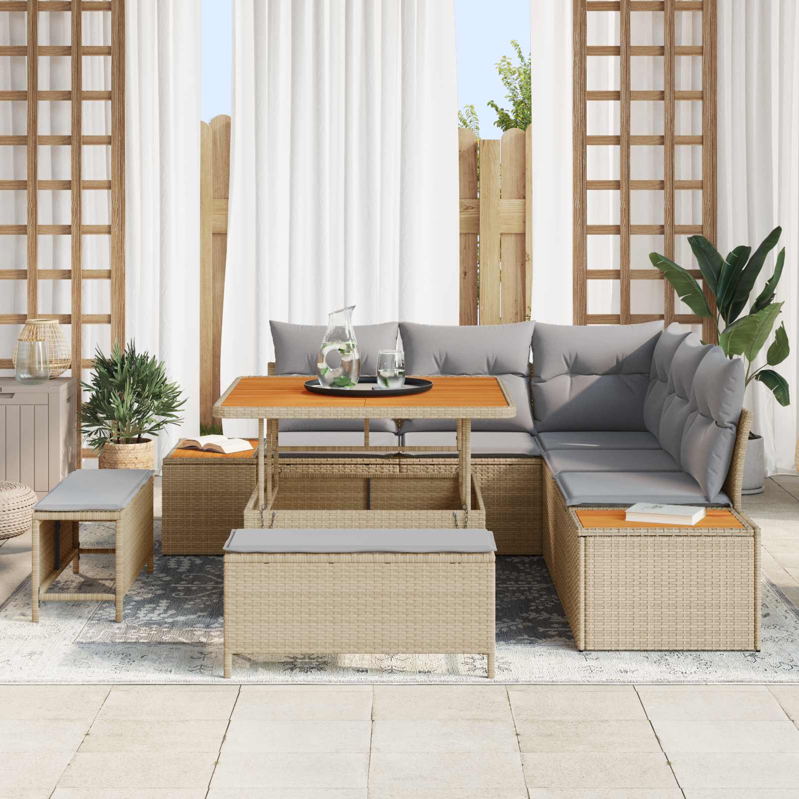 Gartensofa-set mit Kissen 8 pcs Beige und Hellgrau