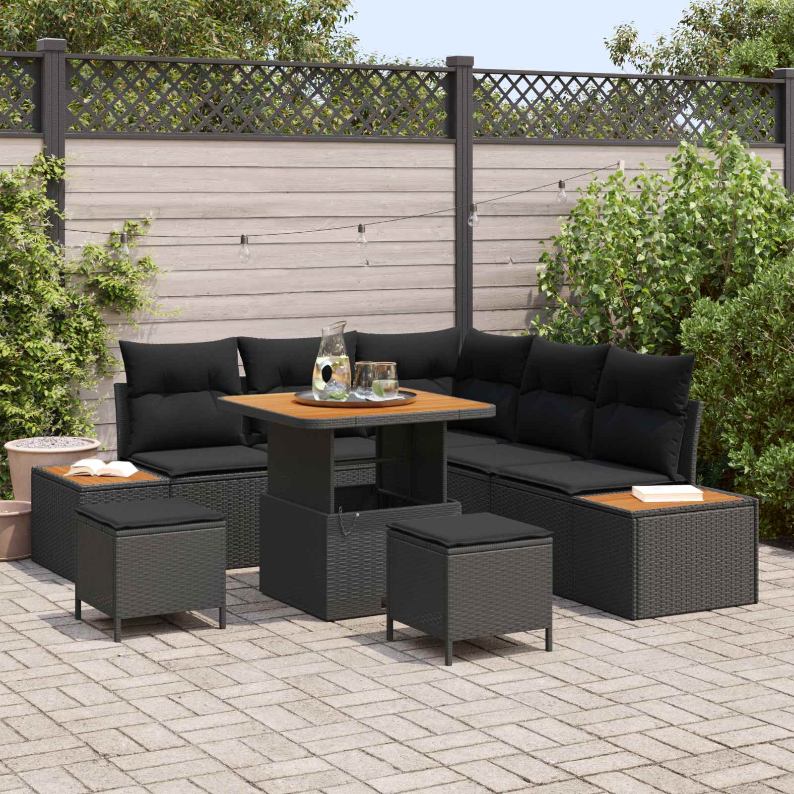 Gartensofa-set mit Kissen 8 pcs Schwarz