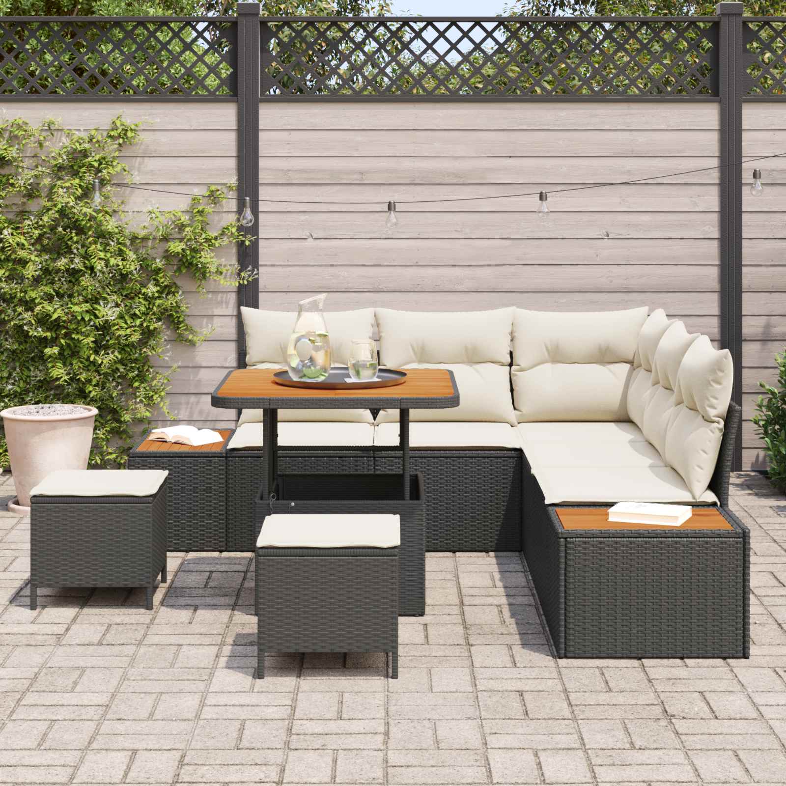 Gartensofa-set mit Kissen 8 pcs Schwarz und Creme
