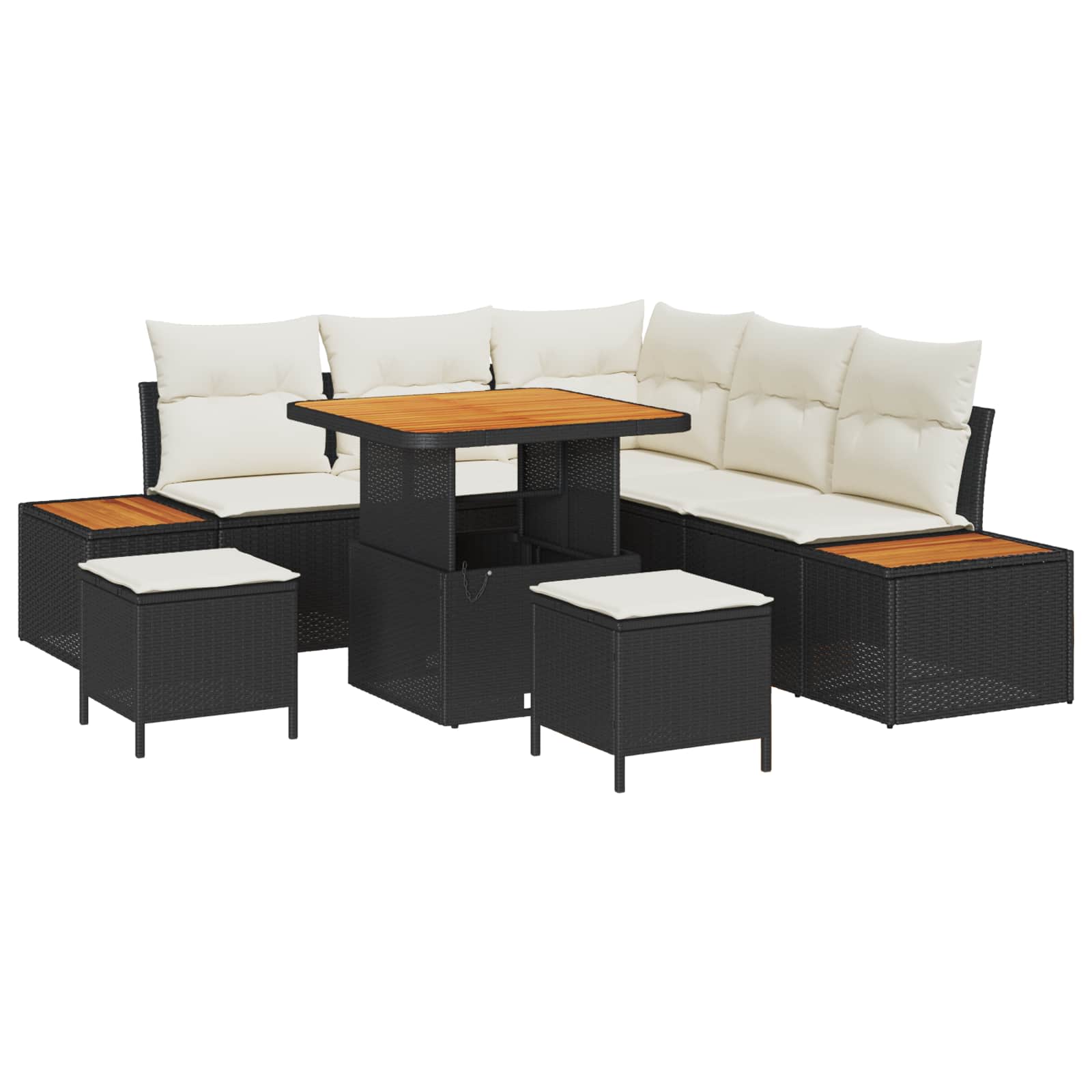 Gartensofa-set mit Kissen 8 pcs Schwarz und Creme