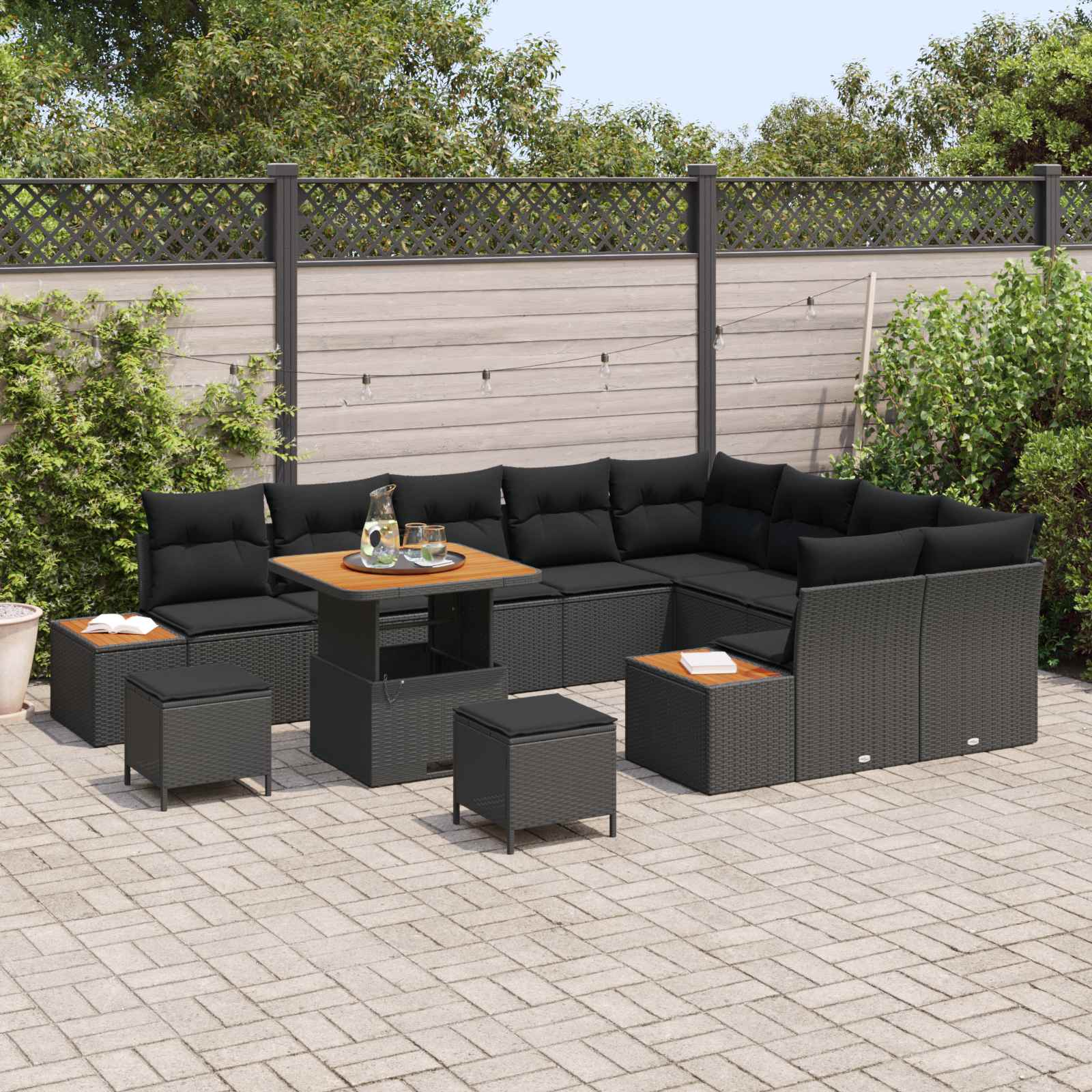 Gartensofa-set mit Kissen 12 pcs Schwarz