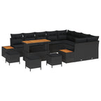 Gartensofa-set mit Kissen 13 pcs Schwarz