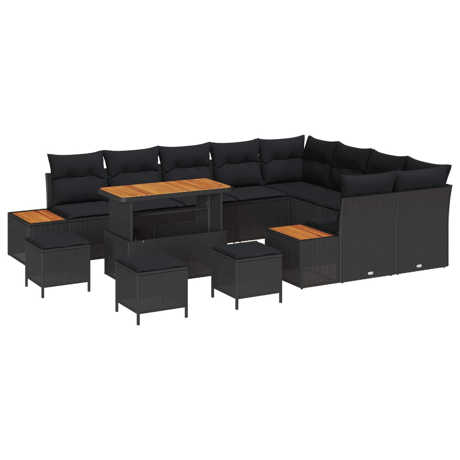 Gartensofa-set mit Kissen 13 pcs Schwarz