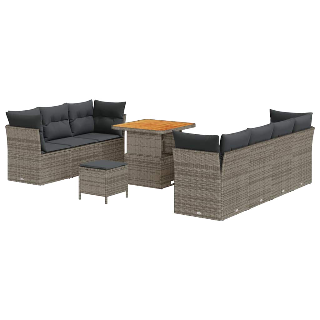 Gartensofa-set mit Kissen 10 pcs Grau Poly-Rattan