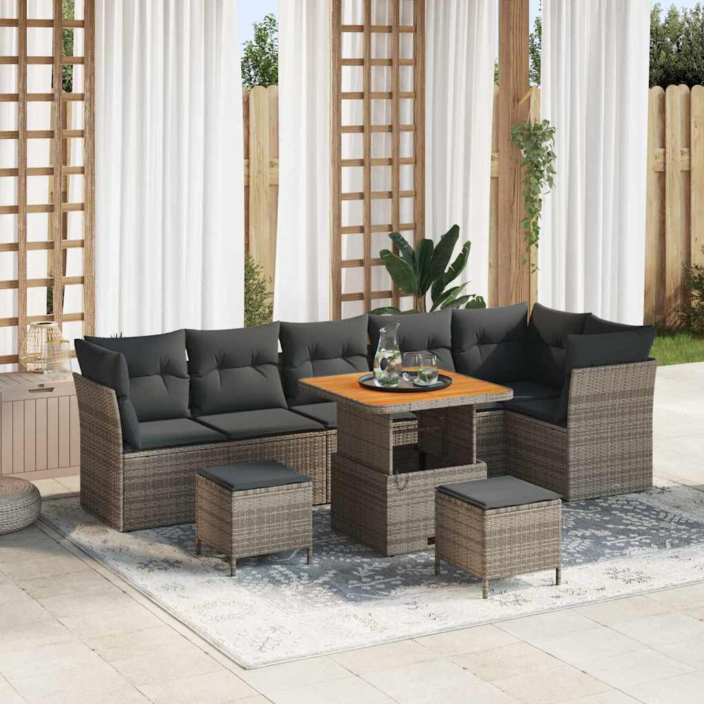 Garten-Sofa-Set mit Kissen mit Speicher 9 pcs Grau
