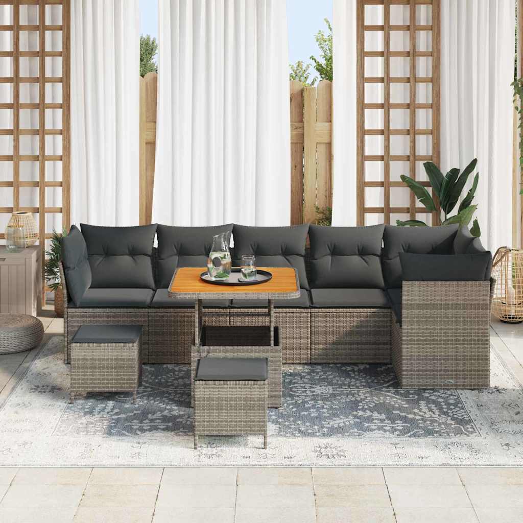 Garten-Sofa-Set mit Kissen mit Speicher 9 pcs Grau
