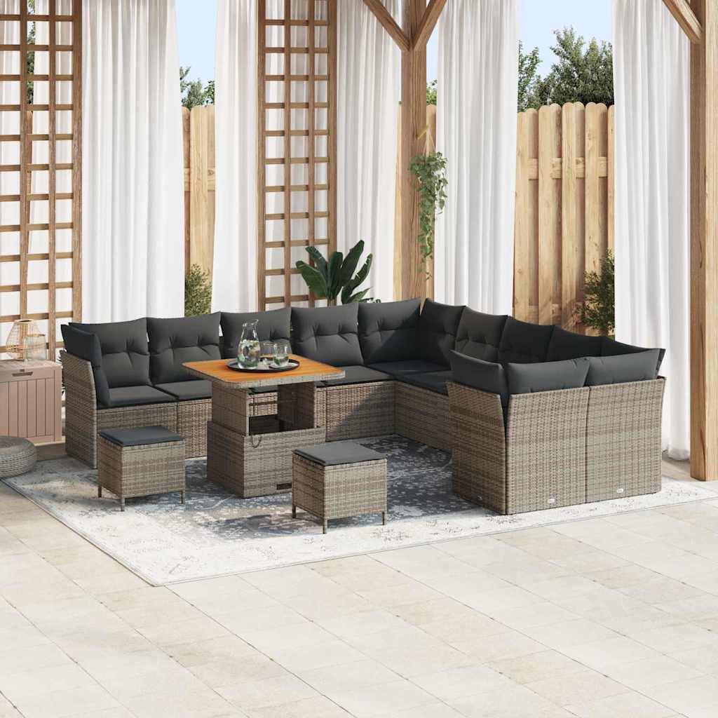 Gartensofa-set mit Kissen 13 pcs Grau Poly-Rattan