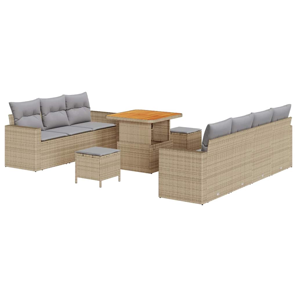 Garten-Sofa-Set mit Kissen 10 pcs Beige und Hellgrau