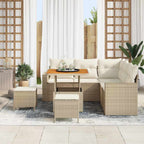 Gartensofa-set mit Kissen 9 pcs Beige und Creme Poly-Rattan