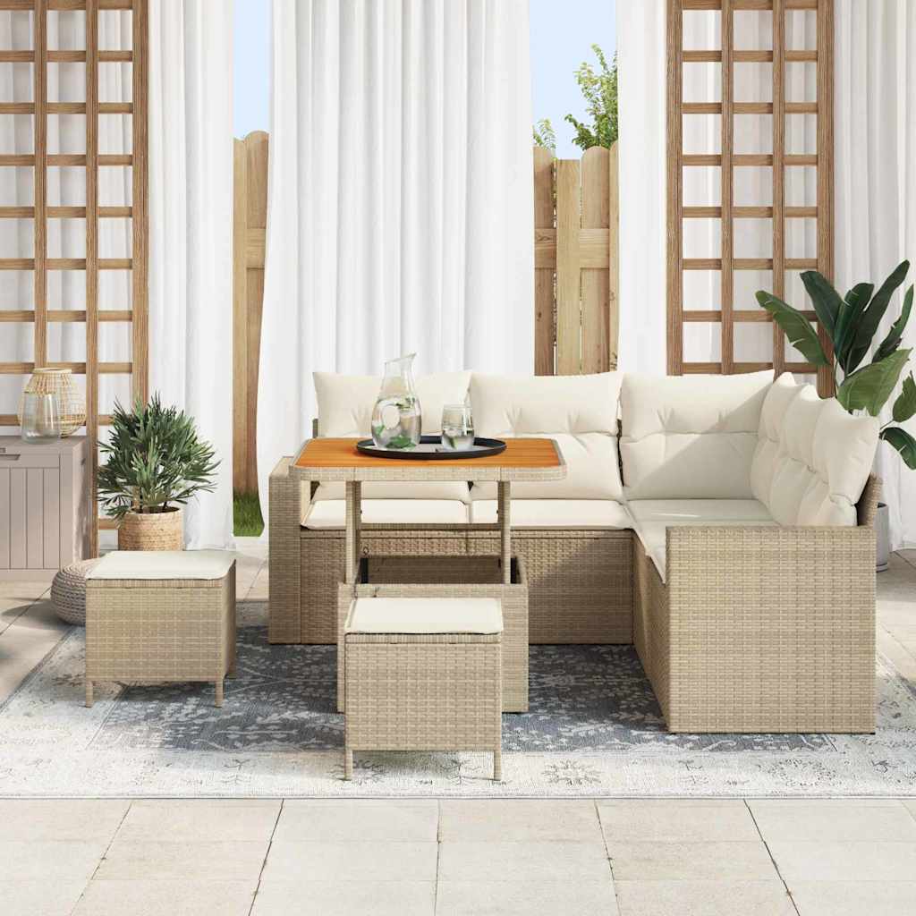 Gartensofa-set mit Kissen 9 pcs Beige und Creme Poly-Rattan