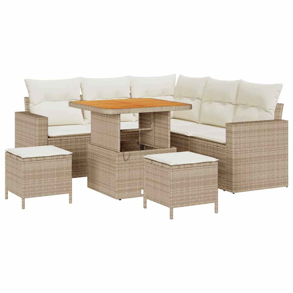 Gartensofa-set mit Kissen 9 pcs Beige und Creme Poly-Rattan