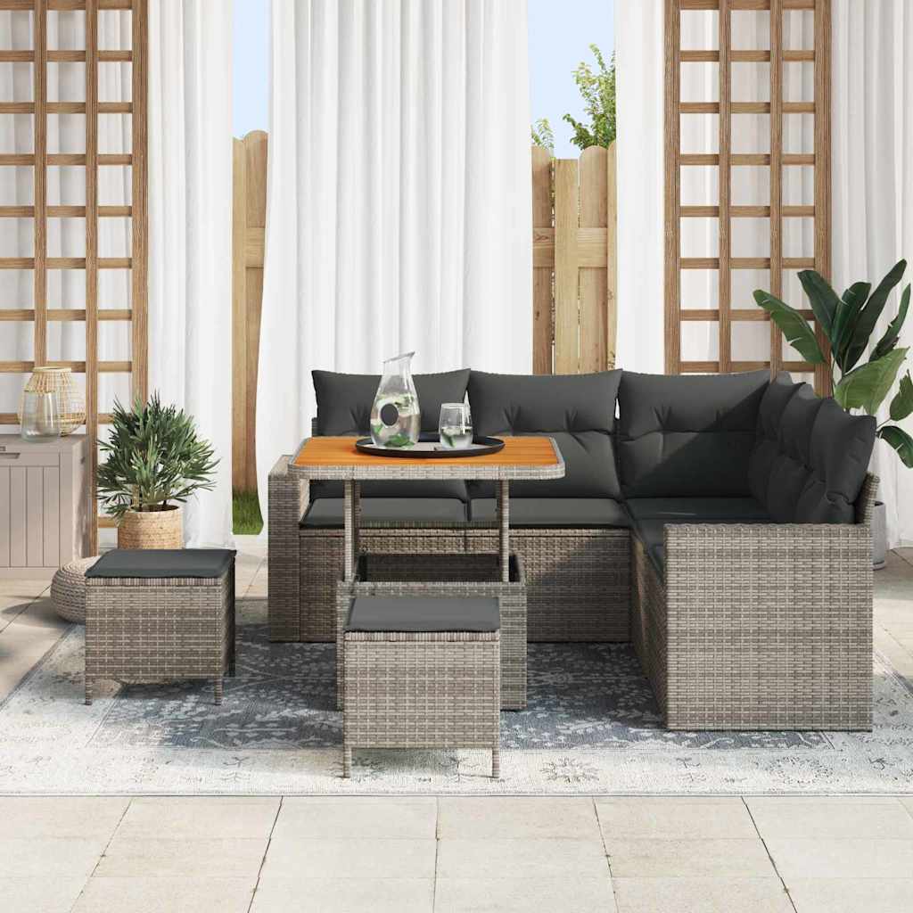 Gartensofa-set mit Kissen 9 pcs Grau Poly-Rattan