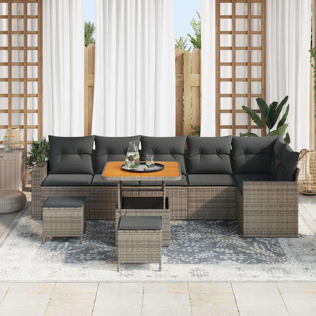 Gartensofa-set mit Kissen 11 pcs Grau Poly-Rattan