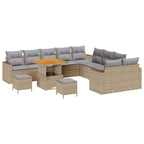 Gartensofa-set mit Kissen 17 pcs Beige und Hellgrau Poly-Rattan