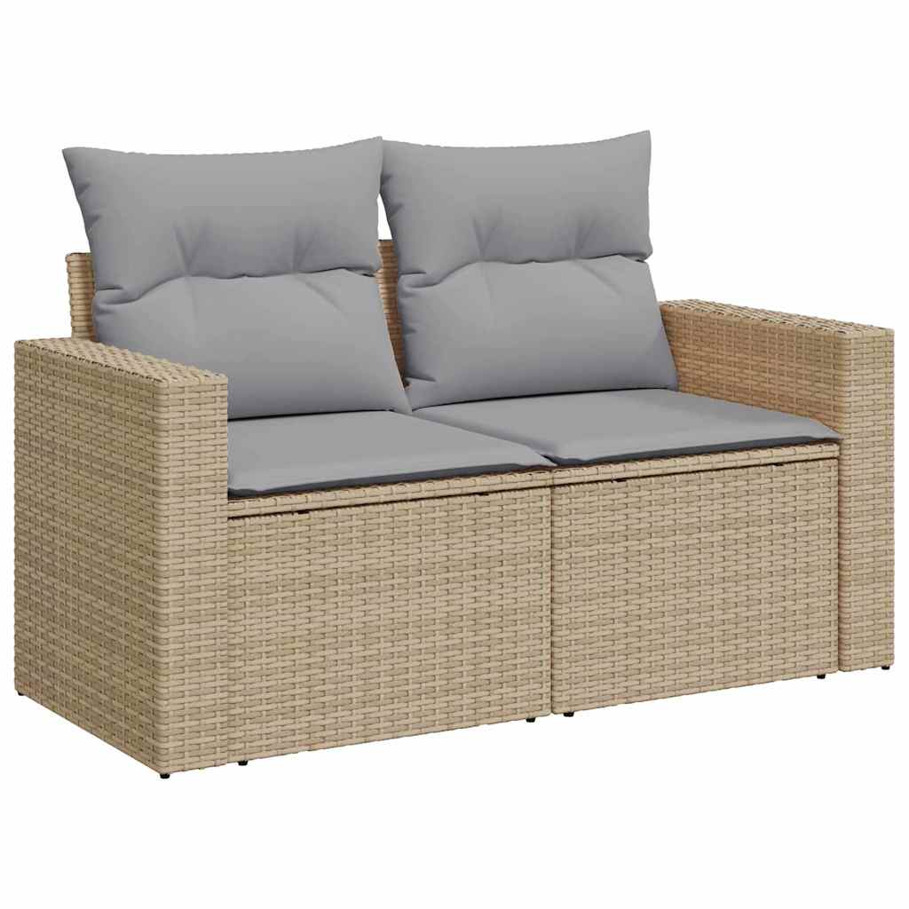 Gartensofa-set mit Kissen 17 pcs Beige und Hellgrau Poly-Rattan