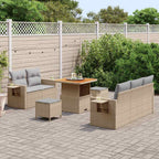 Gartensofa-set mit Kissen 10 pcs Beige und Hellgrau Poly-Rattan