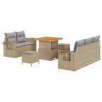 Gartensofa-set mit Kissen 10 pcs Beige und Hellgrau Poly-Rattan