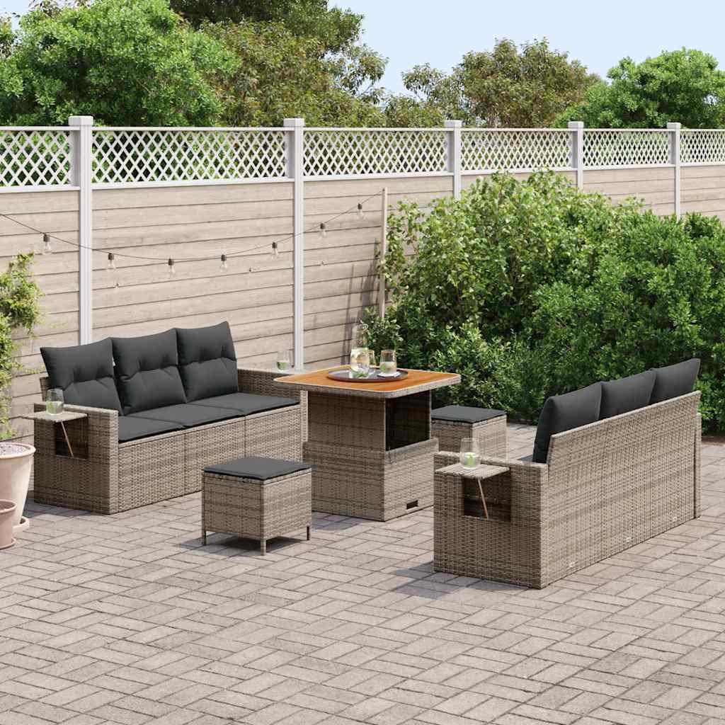 Garten-Sofa-Set mit Kissen mit Speicher 9 pcs Grau