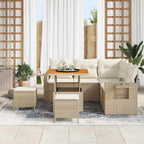 Gartensofa-set mit Kissen 9 pcs Beige und Creme Poly-Rattan