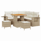 Gartensofa-set mit Kissen 9 pcs Beige und Creme Poly-Rattan