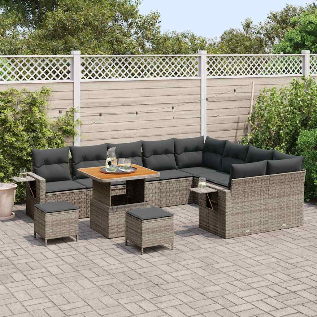 Gartensofa-set mit Kissen 12 pcs Grau Poly-Rattan