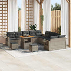Gartensofa-set mit Kissen mit Speicher 13 pcs Grau Poly-Rattan