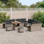 Gartensofa-set mit Kissen mit Speicher 13 pcs Grau Poly-Rattan