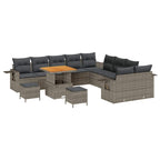 Gartensofa-set mit Kissen mit Speicher 13 pcs Grau Poly-Rattan