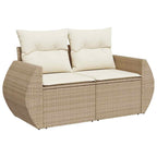 Gartensofa-set mit Kissen 9 pcs Beige und Creme Poly-Rattan