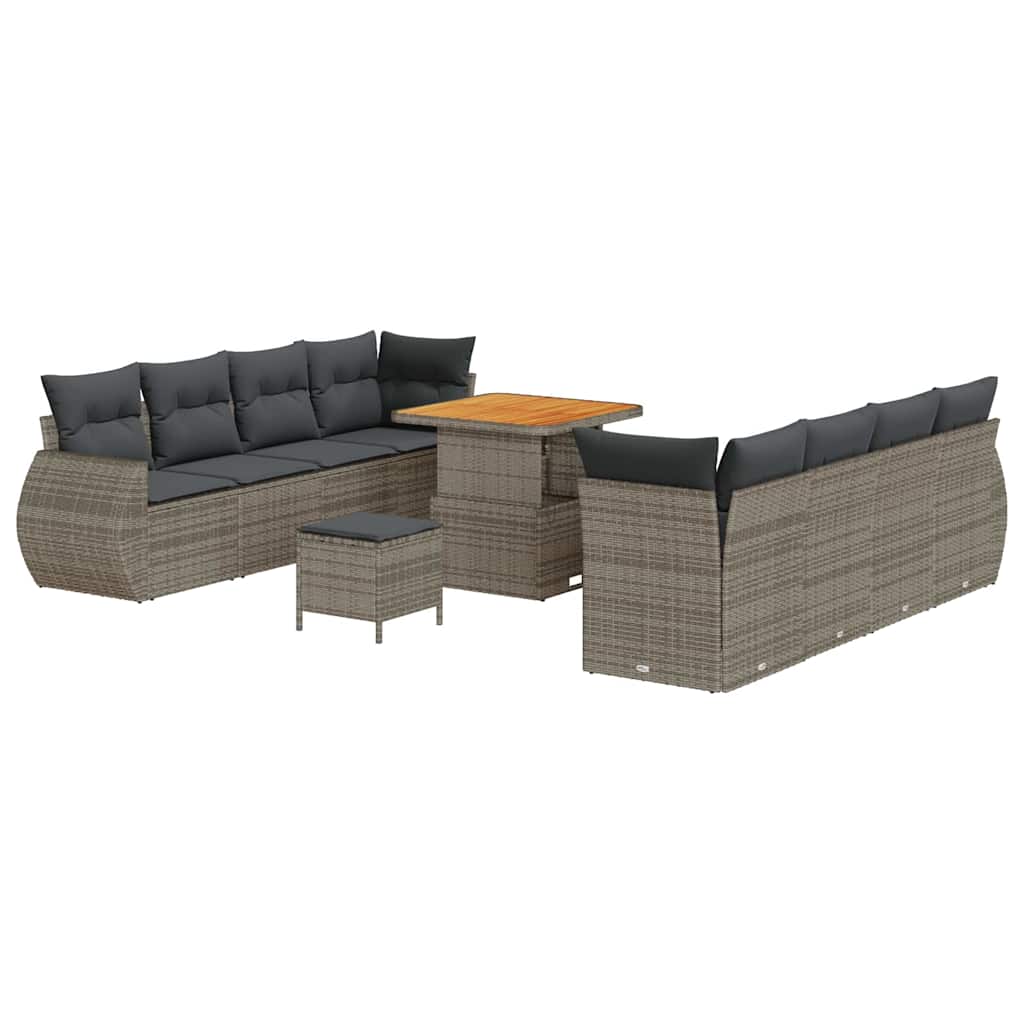 Garten-Sofa-Set mit Speicher 11 pcs Grau Poly Rattan