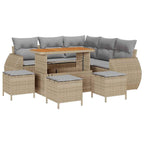 Gartensofa-set mit Kissen 9 pcs Beige und Hellgrau Poly-Rattan